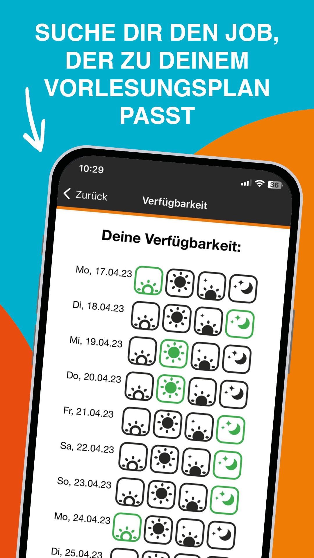 Studyheads App Screenshot Verfügbarkeit planen